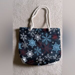 Snowflake canvas tote with shoulder straps